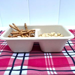 2 compartment rectangle biodegradable container with lid