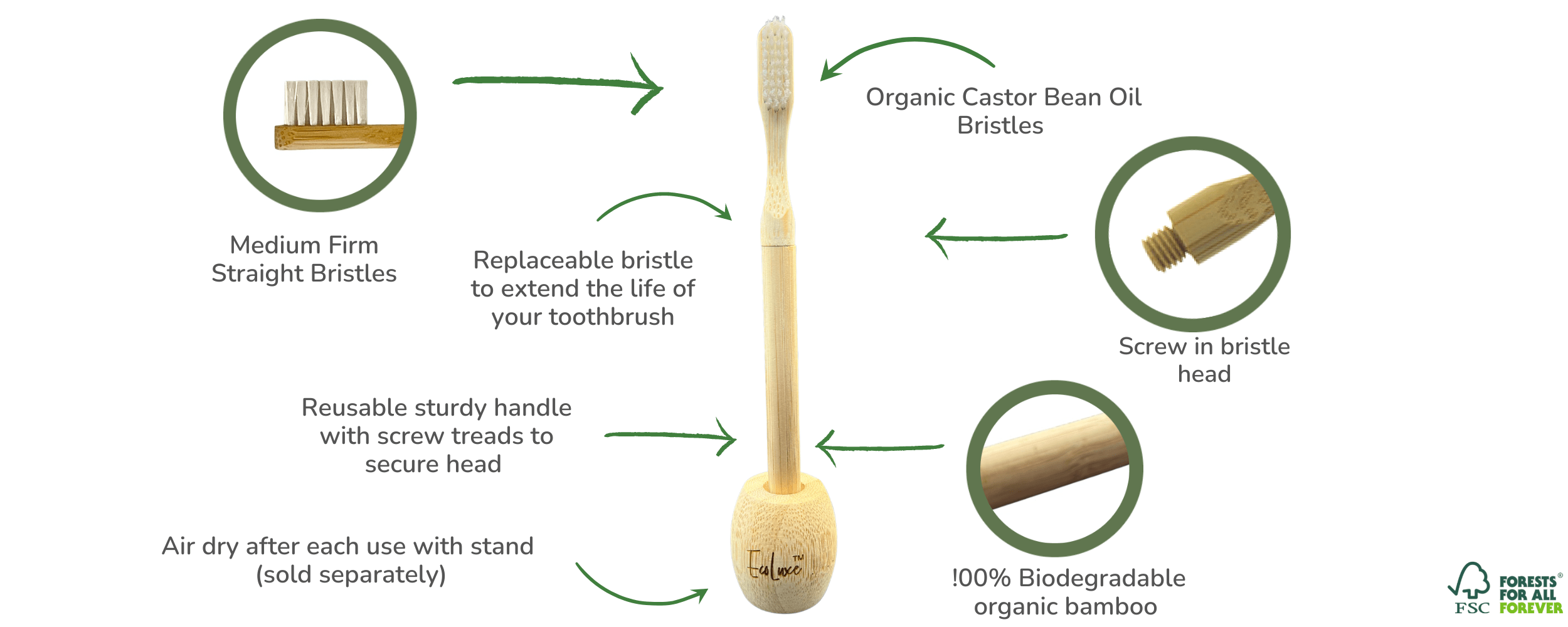 Bamboo toothbrush organic bristle dental oral care